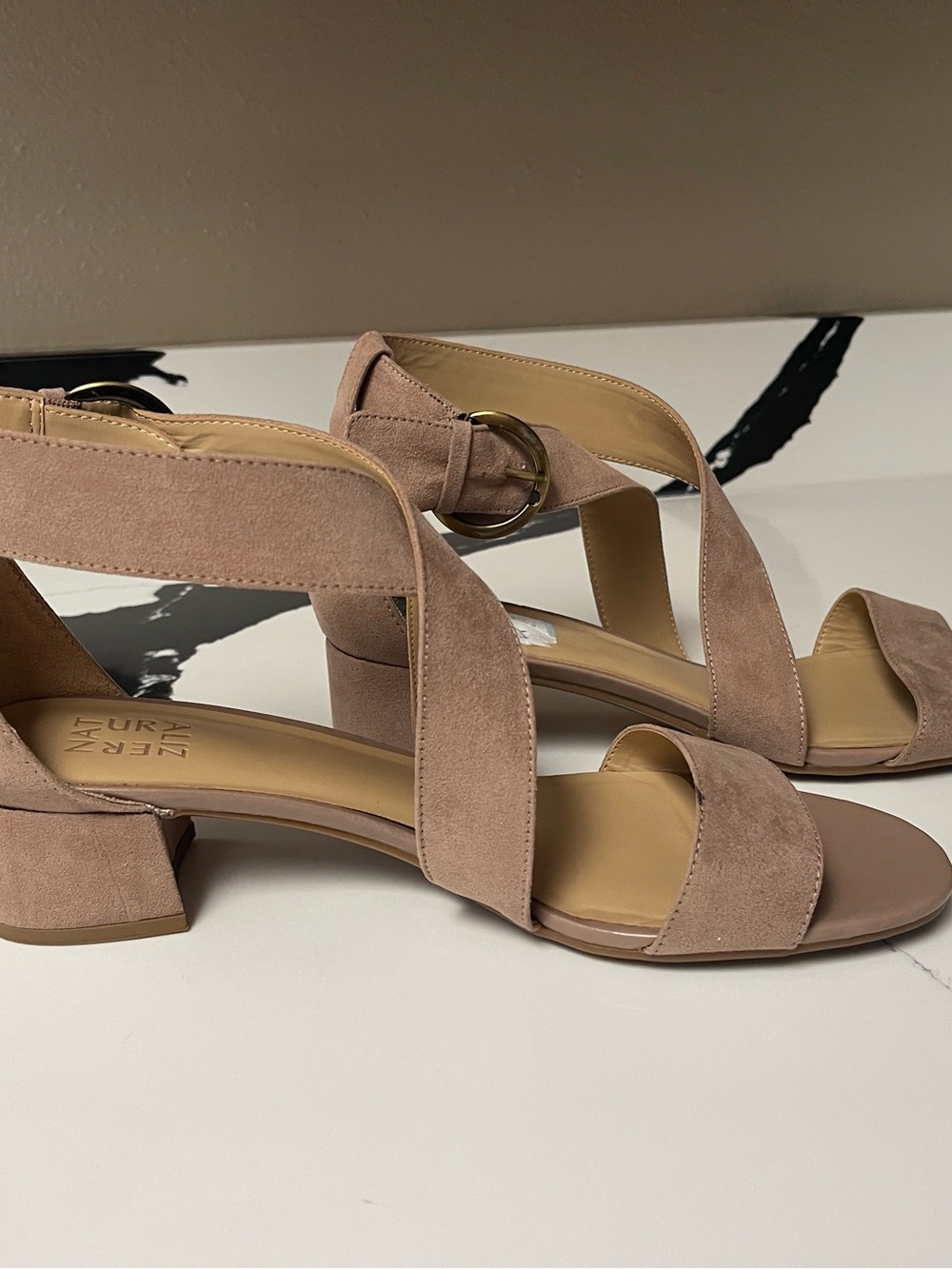 Naturalizer Taupe Suede Block Heel Sandals